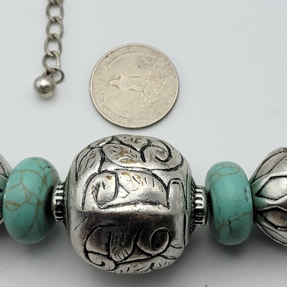 Chico's Silver And Blue Beaded Necklace Chunky Runway Statement 44 Inch Adj. - Picture 8 of 9